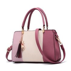 YGDS Women's Fashion Elegant Tassel Patchwork Designer Handbag - Divine Inspiration Styles Elegant Pink Business Bag, Elegant Pink Business Bags, Pink Satchel For Business, Chic Pink Business Shoulder Bag, Chic Pink Business Bag, Elegant Pink Office Bags, Elegant Pink Satchel For Office, Work Purse, Designer Leather Handbags