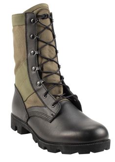 a pair of black and tan boots with laces