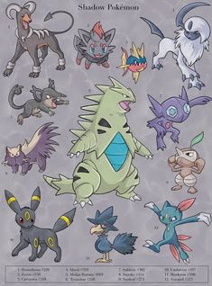 an image of pokemon characters in various poses and sizes, all with different expressions on their faces