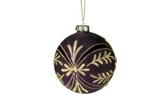 an ornament hanging on a string with gold and purple designs in the shape of a ball