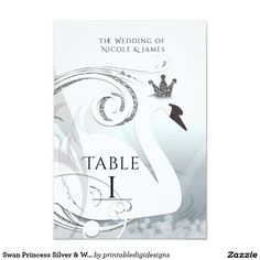 the wedding of nicole and james table 1 is shown in white with an elegant swan on it