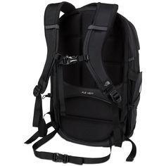 the back view of a black backpack with straps