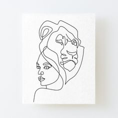 a line drawing of two women's faces on a white background canvas mounted print