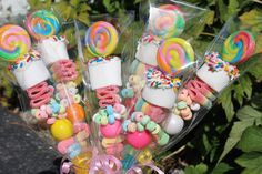 candy lollipops and marshmallows wrapped in cellophane