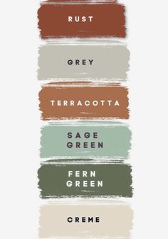 some type of font that is in different colors and sizes, with the words rust grey terracotta sage green fern green creme