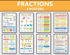 fraction numbers poster set with 8 posters