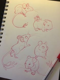 a notebook with some drawings of mice on it