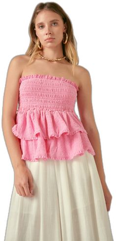 Ruffle Tube Top, Cascading Ruffles, Rose Lace, Textured Knit, Lace Knitting, Women Lace, Tube Top, Womens Clothing Tops, Pink Color