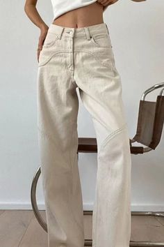 Cargo Fit, Jeans Online Store, Jean Beige, Look Winter, Beige Jeans, Jeans Beige, Streetwear Jeans, High Waist Wide Leg Pants