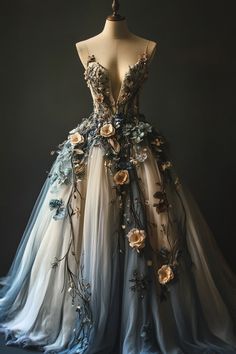 Blue Fairytale Dress, Mystical Dresses Fairytale, Punk Wedding Dress, Mystical Dresses, Whimsical Gown, Dresses Fairytale, Wedding Dresses Fairytale, Ball Gowns Fantasy, Girls Dress Outfits