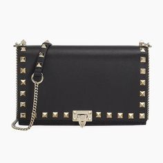 Classic Valentino Crossbody Bag, Black With Gold Studs. Brand New. Elegant Evening Shoulder Bag With Rivets, Chic Black Studded Shoulder Bag, Elegant Leather Shoulder Bag With Rivets, Chic Black Shoulder Bag With Rivets, Elegant Leather Bag With Studs, Black Studded Crossbody Bag, Elegant Studded Leather Bags, Black Studded Evening Bag, Elegant Rectangular Bag With Rivets