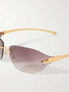 CARTIER EYEWEAR Panthère Classic Rimless Square-Frame Gold-Tone Sunglasses for Men | MR PORTER Luxury Rimless Sunglasses With Mirrored Lenses, Luxury Rimless Polarized Sunglasses, Luxury Rimless Sunglasses With Tinted Lenses, Tom Ford Bag, New Bottega, Nike Polo, Sunglasses For Men, Driving Shoes, Derby Shoes