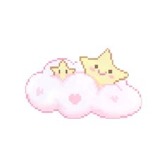 two little birds sitting on top of a cloud