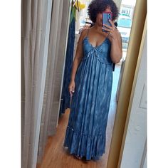 Blue Dress Blue Maxi Sundress For Casual Occasions, Blue Maxi Sundress For Dress Down Occasions, Blue Maxi Length Sundress For Casual Occasions, Chic Blue Midi Length Sundress, Chic Washed Blue Midi Dress, Chic Blue Sundress For Casual Wear, Chic Blue Casual Sundress, Blue Flowy Maxi Dress For Casual Occasions, Blue Flowy Maxi Dress For Casual Wear