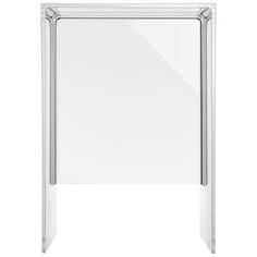 a clear glass and metal cabinet on a white background