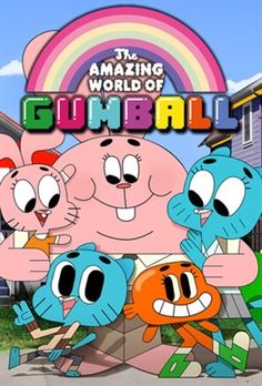 the amazing world of gumball movie poster with cartoon characters in front of a rainbow colored building