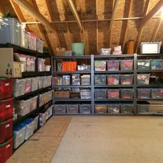 the storage room is filled with boxes and other items