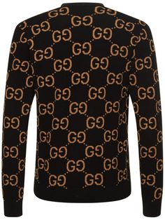 Gucci Cosmogonie. Front button closure. Ribbed collar, cuffs and hem. All over pattern placement may vary. Model is wearing a sizeM Gucci Cosmogonie, All Over Pattern, Black Camel, Sport Swimwear, Sports Sweatshirts, Crossbody Messenger Bag, Wool Knit, Sports Brands, Swim Accessories