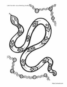 a drawing of a snake with an ornate design on it's body and tail