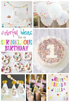 a collage of birthday party items and decorations