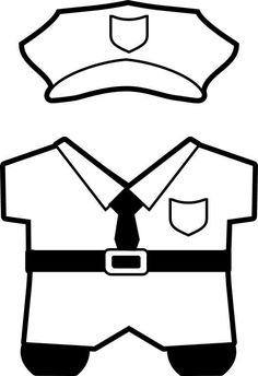 a police uniform with a tie and hat on it's chest, in black and white