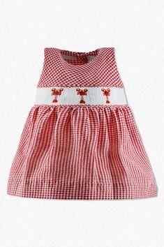 Smocked Lobster Seersucker Baby & Toddler Girl Dress Cute Smocked Dress With Smocked Back For Playtime, Smocked Christmas Dresses Baby, Smocked Dresses For Toddlers, Playful Cotton Smocked Playtime Dress, Long Sleeve Smocked Dress Toddler, Girls Spring Dresses, Lobster Design, Baby Boy Christening, Things To Do With Boys