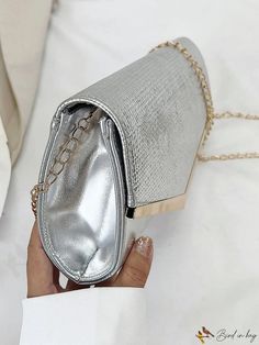 BirdinBag - Chic Metallic Envelope Bag with Flap and Chain for Stylish Decor Rectangular Flap Bag With Chain Strap For Party, Party Clutch Flap Bag With Chain Strap, Chic Silver Envelope Evening Bag, Chain Strap Envelope Evening Bag, Envelope Evening Bag With Chain Strap As Gift, Party Envelope Bag With Chain Strap, Formal Envelope Bag With Chain Strap, Party Envelope Shoulder Bag With Chain Strap, Chain Pattern