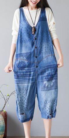 Denim Summer Denim Overall Loose Women Jumpsuits Silver Necklaces Women, Summer Denim, Organic Colors, Pants Loose, Sweater Chain, Women Pants, Loose Style, Denim Cotton, Organic Cotton Fabric