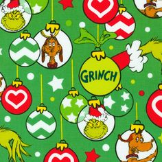 grino christmas ornaments on green background with red and white stars