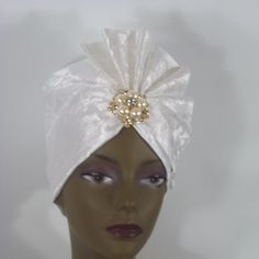 "Please, read full description- click on Learn more after this paragraph. - Hollywood Glam turban, - turban is made tall to have room for a long hair. If you don't have a lot of hair to tuck under, you can stuff the turban with a wig, a scarf, etc. - the fabric is a silky polyester satin with jacquard floral pattern, - fabric is woven - not stretch, - elastic is added to the back bottom at neck for a better fit, - crown is interlined with a cotton organdy fabric to support the dome shape, - remo Fitted Headband Bonnet For Wedding, White Adjustable Bonnet For Wedding, White Adjustable Wedding Bonnet, Elegant Wedding Bonnet, Elegant Adjustable Bonnet For Church, Elegant White Headwrap Headband, Elegant White Headband Headwrap, Elegant Bridal Accessories For Church, Elegant Church Headwrap In Headband Style