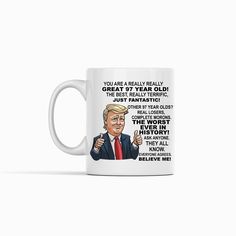 97th Birthday Gift Donald Trump Birthday Mug, President Trump Thumbs Up Merch Best Friend 97th Birthday Mug, 97 Year Old Birthday Present