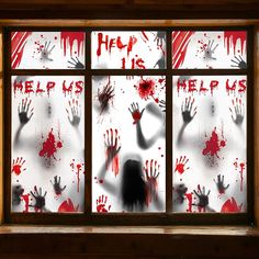 Halloween Window Decorations Zombie Posters - 3 Pcs Giant Bloody Handprints Zombie Silhouettes, Creepy Window Treatment Wall Decor Door Covers for Halloween Scary Haunted House Party Decorations Zombie Posters, Haunted House Party Decorations, Porta Halloween, Zombie Halloween Decorations, Buffet Halloween, Décoration Table Halloween, Halloween Window Clings, House Party Decorations