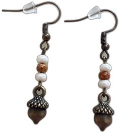 Cute Single Dangle Earring, Casual Single Dangle Earring, Handmade Jewelry For Fall, Everyday Brown Metal Earrings, Brown Dangle Metal Earrings, Brown Metal Dangle Earrings, Cute Adjustable Drop Earrings, Nickel-free Brown Beaded Dangle Earrings, Brown Nickel-free Dangle Beaded Earrings