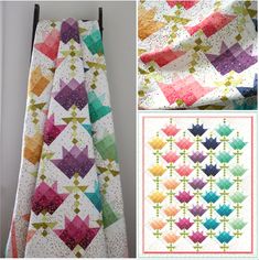 Ombre Flower Bouquet Paper Quilt Pattern by Vanessa Christenson.  Shown in Best of Ombre Confetti fabrics.  Finished size: 62" x 76". Ombre Flowers, Bouquet Paper, Paper Quilt, Ombre Fabric, Garden Quilt, Art Gallery Fabrics, Moda Fabrics, Pink Ombre, Beautiful Quilts