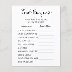 a printable wedding game with the words'find the guest'written on it