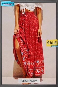 Floral Print Drawstring Waist Maxi Skirts Summer Long Dresses, Products Display, Boho Skirts, Long Summer Dresses, Maxi Skirts, Printed Drawstring, Boho Casual, Mesh Bag, Full Skirt