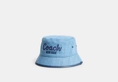 Coach 1941 Embroidered Denim Bucket Hat | COACH Script Embroidery, Denim Bucket Hat, Coach 1941, Trim Styles, Coach New York, Embroidered Denim, Women Accessories Jewelry, Leather Trim, Sales Gifts