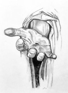 a pencil drawing of a hand holding something