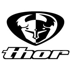 the logo for thor is shown in black and white, with an image of a helmet on