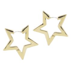 gold star earrings. Trendy Party Hoop Earrings With Star Charm, Trendy Hoop Earrings With Star Charm For Party, Star Earrings Large, Trendy Gold Earrings With Star Charm, Gold Star Hoop Earrings For Party, Modern Gold Star Earrings, Trendy Gold Hoop Earrings With Star Charm, Gold Star-shaped Hoop Earrings For Party, Trendy Star-shaped Nickel-free Hoop Earrings