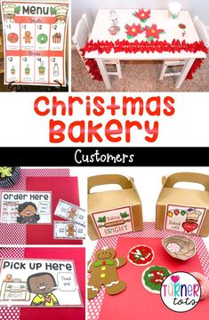 christmas bakery themed activities and printables for kids to play with in the kitchen