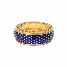 Tiffany & Co. - Tiffany & Co. Paloma Picasso 18K Yellow Gold Blue Enamel Star Bracelet Luxury Yellow Gold Enamel Bangle, Formal Round Enamel Bangle, Fine Jewelry Blue Round Bangle, Emerald Watch, David Webb, Head Ring, Paloma Picasso, Diamond Brooch, Diamond Cocktail Rings