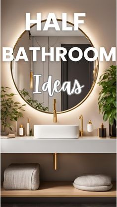 a bathroom with the words half bathroom ideas in front of it and an image of a sink