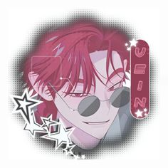 an anime character with pink hair and sunglasses