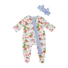 Brand new with tags baby girl berry patch one piece sleeper and headband set by Mud Pie Size 6-9 Month                    100% Cotton Our berry baby sleeper set is perfect for your springtime baby.  The two piece set comes with a jersey footed sleeper.  The sleeper features a pink background with images of strawberries, cherries and blueberries throughout.  The set also comes with a coordinating bow headband.   Turn inside out machine wash cold with like colors, tumble dry low. Fast Shipping most within 24 hours Mon-Fri First Class mail Returns Accepted thanks Baby Girl Sleepers, Berry Patch, Baby Sleeper, The Sleeper, Baby Sleepers, Newborn Headbands, Mud Pie, Baby & Toddler Clothing, Newborn Girl