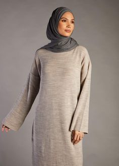 Crew Neck Midi Taupe | Modest Knit wear | Aab Modest Wear Taupe Outfit, Modest Activewear, Knitted Maxi Dress, Plain Canvas, Hijab Collection, Modest Swimwear, Maxi Dress Black, Hijabi Outfits, Modest Wear