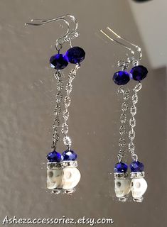 Shiny Blue Beaded Dangle Earrings> =Comes with String Bracelet Sterling Silver Jewelry For Halloween Party, Handmade Jewelry For Halloween Party, Bohemian Jewelry For Halloween Gift, Gothic Dangle Jewelry For Party, Bohemian Jewelry For Halloween Party, Unique Halloween Party Jewelry, Handmade Bohemian Jewelry For Halloween, Elegant Beaded Jewelry For Halloween, Handmade Metal Jewelry For Halloween