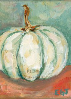 a painting of a white pumpkin on a table