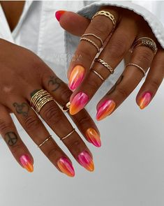 Orange Chrome Nails Designs, Orange Chrome Nails, Chrome Summer Nails, Chrome Nail Design, Summer Chrome Nails, Chrome Manicure, Blue Chrome Nails, White Chrome Nails, Cruise Nails