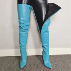 Blue thigh high boots High Heel Stiefel, Bracelet Diamond, Accessories Silver, Point Shoes, Necklace Accessories, Stiletto Boots, Ring Style, Long Boots, Handmade Gold